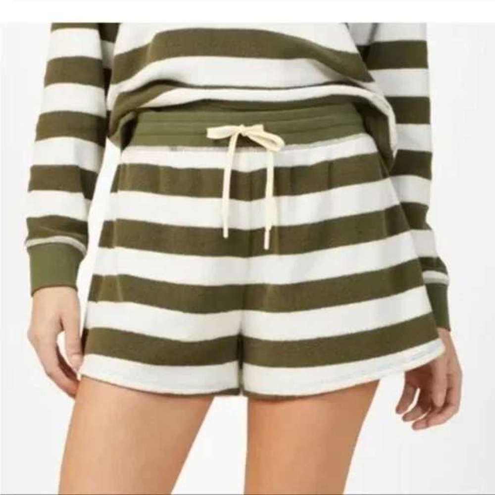 Outerknown High Tide Striped Terry‎ Shorts Green White Lounge Organic Cotton L